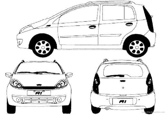 Chery A1 (2009) - Разные автомобили - чертежи, габариты, рисунки автомобиля