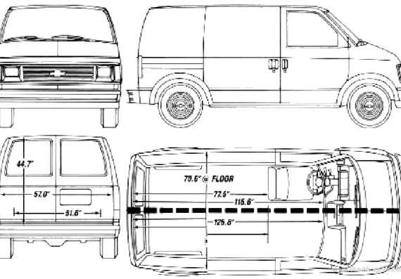 Chevrolet Astro Van SWB (1990) - Шевроле - чертежи, габариты, рисунки автомобиля
