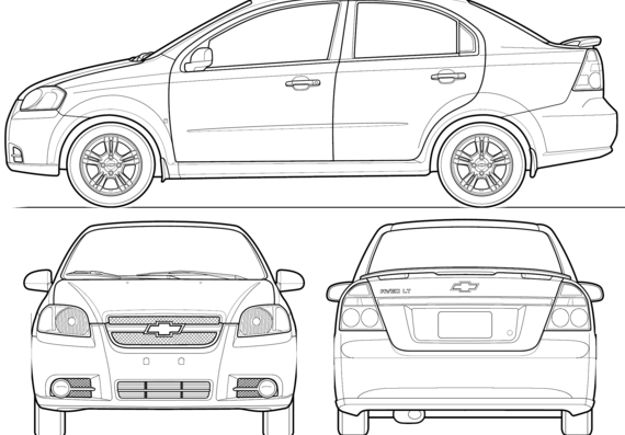Chevrolet Aveo 4-Door (2009) - Шевроле - чертежи, габариты, рисунки автомобиля