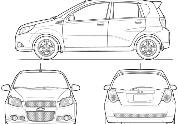 Chevrolet Aveo 5-Door (2009) - Шевроле - чертежи, габариты, рисунки автомобиля