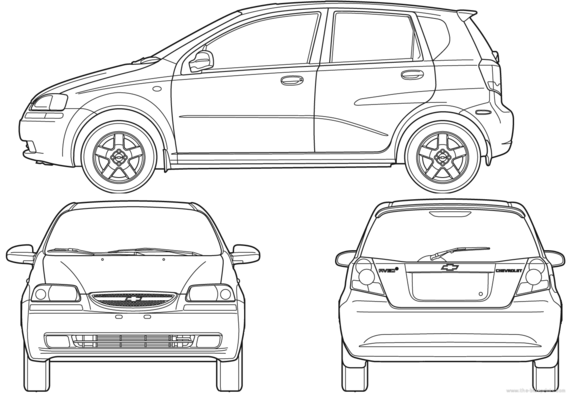 Chevrolet Aveo Hatchback (2007) - Шевроле - чертежи, габариты, рисунки автомобиля