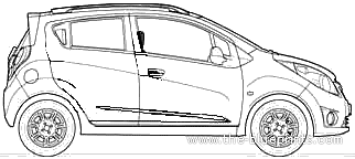 Chevrolet Beat LT (2010) - Шевроле - чертежи, габариты, рисунки автомобиля
