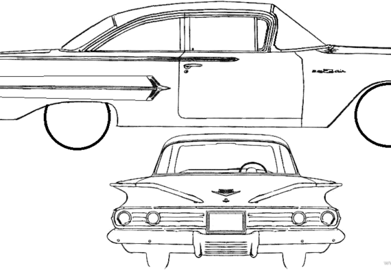 Chevrolet Bel Air 2-Door Sedan (1960) - Шевроле - чертежи, габариты, рисунки автомобиля