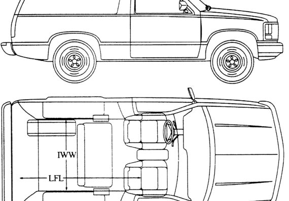 Chevrolet Blazer (1991) - Шевроле - чертежи, габариты, рисунки автомобиля