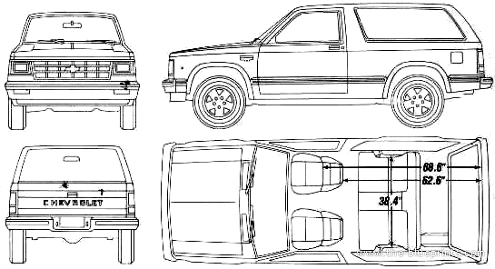 Chevrolet Blazer S-10 (1990) - Шевроле - чертежи, габариты, рисунки автомобиля
