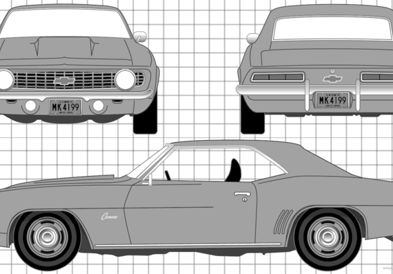 Chevrolet Camaro (1969) - Шевроле - чертежи, габариты, рисунки автомобиля