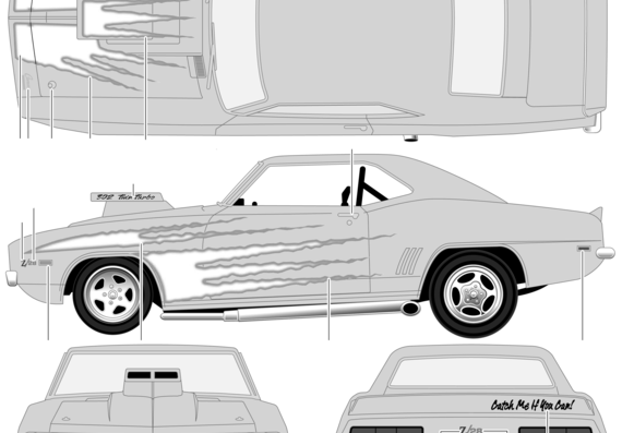 Chevrolet Camaro Z-28 Motorworks (1969) - Шевроле - чертежи, габариты, рисунки автомобиля