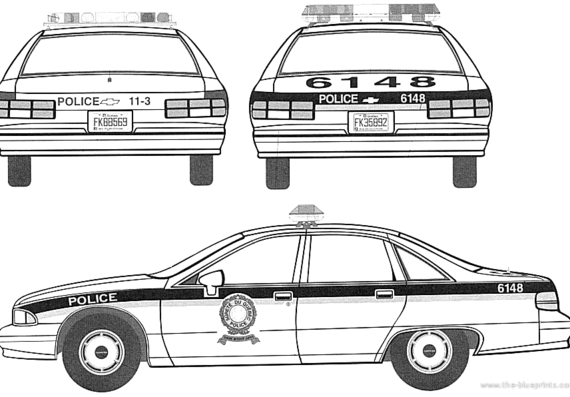 Chevrolet Caprice Police (1991) - Шевроле - чертежи, габариты, рисунки автомобиля