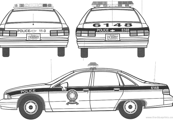Chevrolet Caprice Policecar - Шевроле - чертежи, габариты, рисунки автомобиля