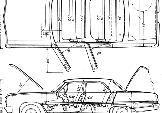 Chevrolet Chevelle Malibu 4-Door Sedan (1965) - Шевроле - чертежи, габариты, рисунки автомобиля