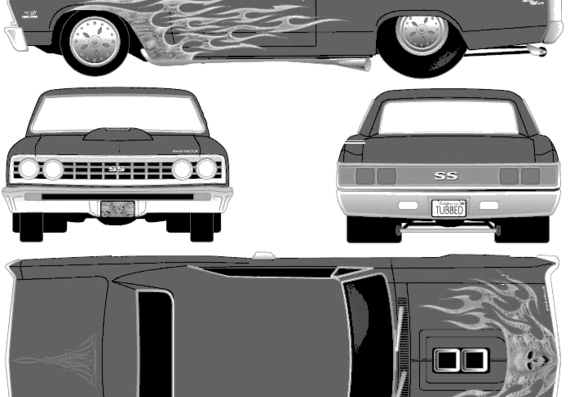 Chevrolet Chevelle SS 2-Door Hardtop (1967) - Шевроле - чертежи, габариты, рисунки автомобиля