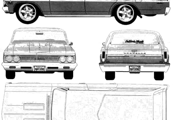 Chevrolet Chevelle Station Wagon (1966) - Шевроле - чертежи, габариты, рисунки автомобиля