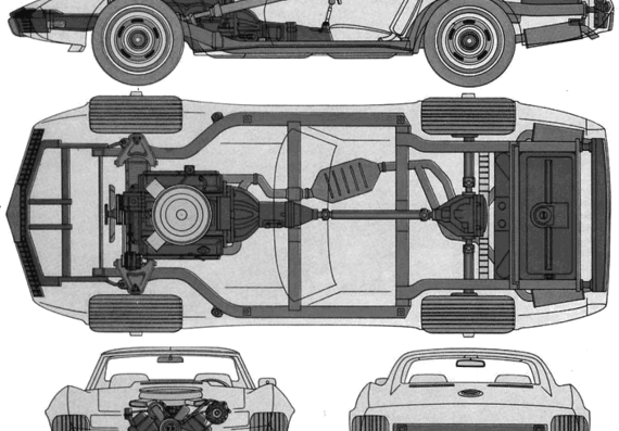 Chevrolet Corvette (1975) - Шевроле - чертежи, габариты, рисунки автомобиля