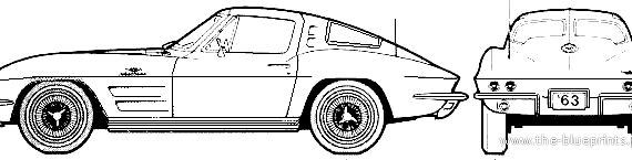 Chevrolet Corvette C2 Sting Ray Coupe (1963) - Шевроле - чертежи, габариты, рисунки автомобиля