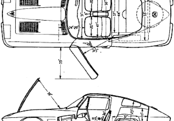 Chevrolet Corvette C2 Stingray (1964) - Шевроле - чертежи, габариты, рисунки автомобиля