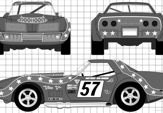 Chevrolet Corvette C3 Rebel Racer (1968) - Шевроле - чертежи, габариты, рисунки автомобиля