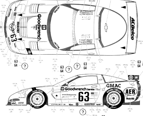 Chevrolet Corvette C6R Le Mans (2001) - Шевроле - чертежи, габариты, рисунки автомобиля