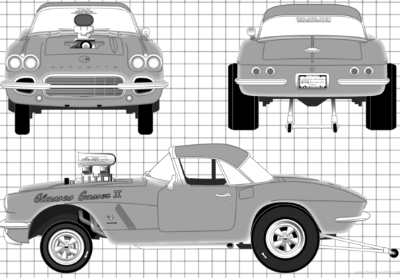 Chevrolet Corvette Gasser (1962) - Шевроле - чертежи, габариты, рисунки автомобиля