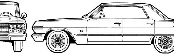 Chevrolet Impala 4-Door Hardtop (1963) - Шевроле - чертежи, габариты, рисунки автомобиля