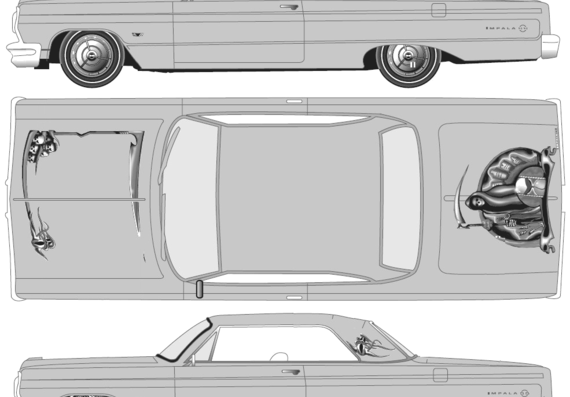 Chevrolet Impala SS 2-Door Hardtop (1964) - Шевроле - чертежи, габариты, рисунки автомобиля
