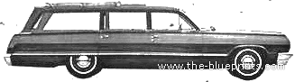 Chevrolet Impala Station Wagon (1964) - Шевроле - чертежи, габариты, рисунки автомобиля