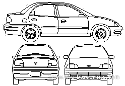 Chevrolet Metro (2001) - Шевроле - чертежи, габариты, рисунки автомобиля