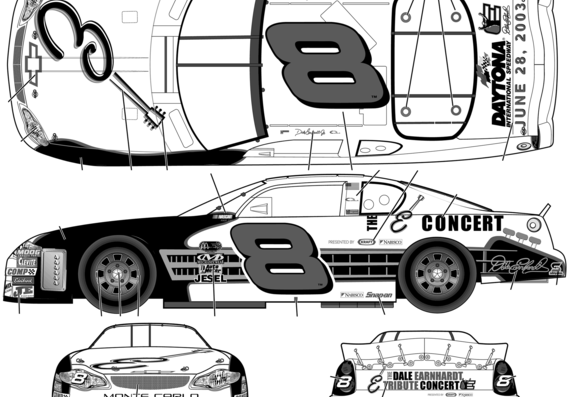 Chevrolet Monte Carlo No.8 Dale Earnhardt - Шевроле - чертежи, габариты, рисунки автомобиля