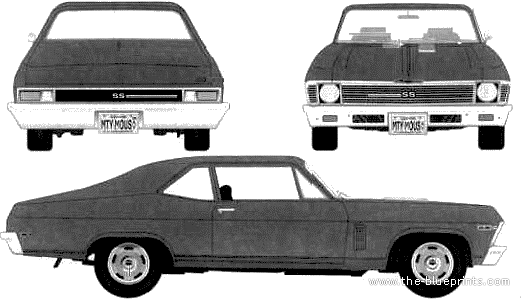Chevrolet Nova SS 2-Door Sedan (1969) - Шевроле - чертежи, габариты, рисунки автомобиля