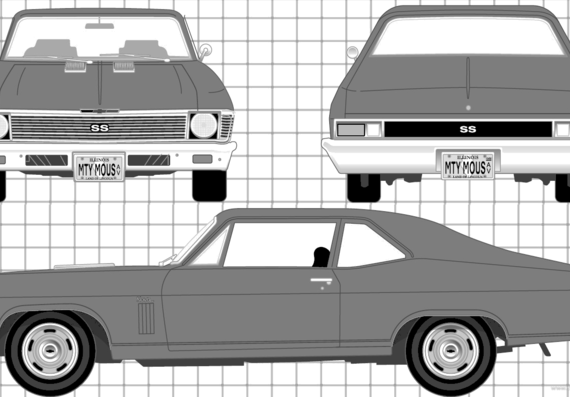 Chevrolet Nova SS 350 (1969) - Шевроле - чертежи, габариты, рисунки автомобиля