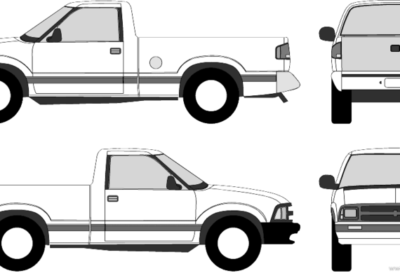 Chevrolet S-10 Pickup (1996) - Шевроле - чертежи, габариты, рисунки автомобиля