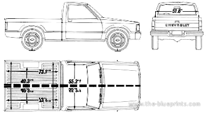 Chevrolet S-10 Short Bed (1990) - Шевроле - чертежи, габариты, рисунки автомобиля