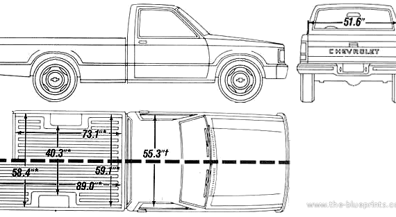 Chevrolet S10 Long Bed (1990) - Шевроле - чертежи, габариты, рисунки автомобиля