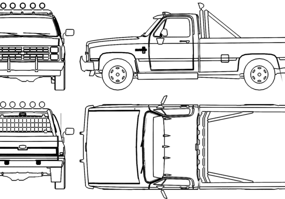 Chevrolet Silverado (1986) - Шевроле - чертежи, габариты, рисунки автомобиля