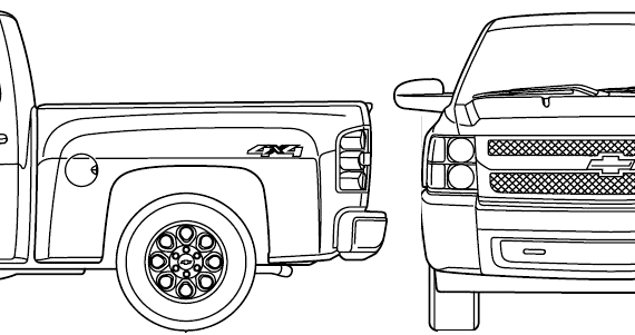 Chevrolet Silverado 900 4x4 (2007) - Шевроле - чертежи, габариты, рисунки автомобиля