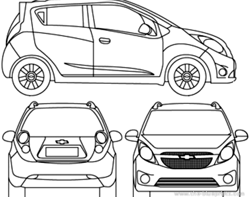 Chevrolet Spark (2013) - Шевроле - чертежи, габариты, рисунки автомобиля
