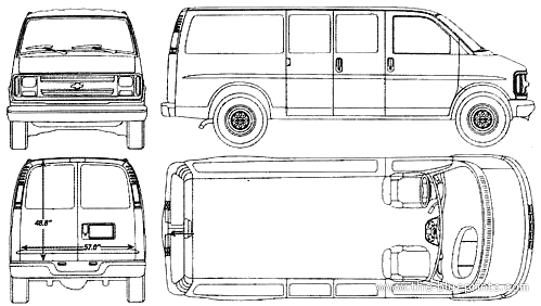 Chevrolet Starcraft Van (2000) - Шевроле - чертежи, габариты, рисунки автомобиля