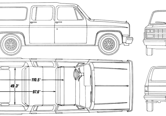 Chevrolet Suburban (1984) - Шевроле - чертежи, габариты, рисунки автомобиля
