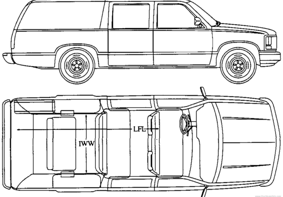 Chevrolet Suburban (1994) - Шевроле - чертежи, габариты, рисунки автомобиля