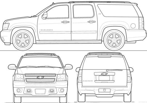 Chevrolet Suburban (2009) - Шевроле - чертежи, габариты, рисунки автомобиля