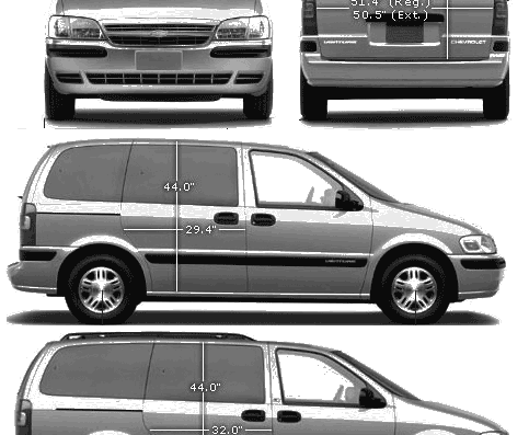 Chevrolet Venture (2004) - Шевроле - чертежи, габариты, рисунки автомобиля