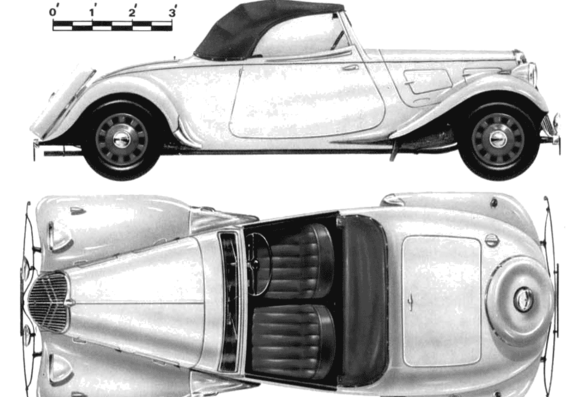 Citroen 11CV Legre Traction Avante Roadster (light 15) (1939) - Ситроен - чертежи, габариты, рисунки автомобиля