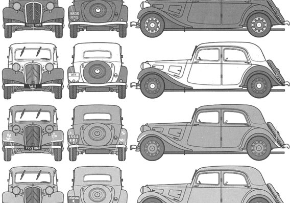 Citroen 11CV Traction Avant (1939) - Ситроен - чертежи, габариты, рисунки автомобиля