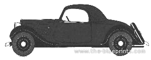 Citroen 11L Traction Avant Faux Cabriolet - Ситроен - чертежи, габариты, рисунки автомобиля