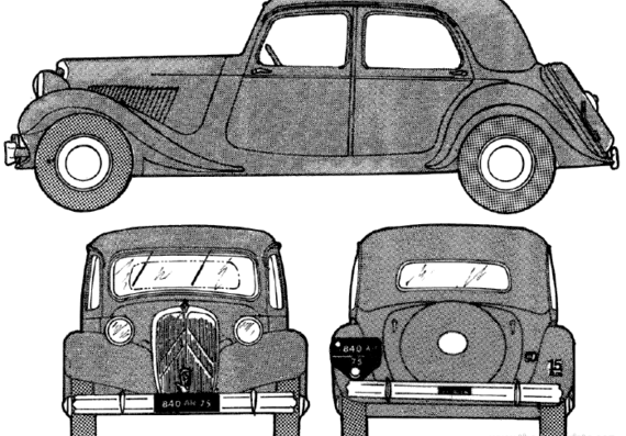 Citroen 15 CV - Ситроен - чертежи, габариты, рисунки автомобиля