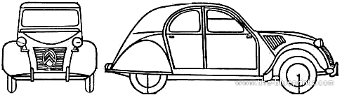 Citroen 2CV (1953) - Ситроен - чертежи, габариты, рисунки автомобиля