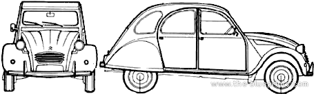 Citroen 2CV 6 (1971) - Ситроен - чертежи, габариты, рисунки автомобиля