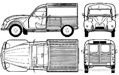 Citroen 2CV Fourgonette (1974) - Ситроен - чертежи, габариты, рисунки автомобиля
