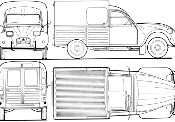 Citroen 2CV Kastenente - Ситроен - чертежи, габариты, рисунки автомобиля