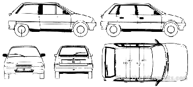Citroen AX (1991) - Ситроен - чертежи, габариты, рисунки автомобиля