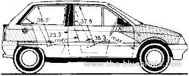Citroen AX 3-Door 11RE (1988) - Ситроен - чертежи, габариты, рисунки автомобиля